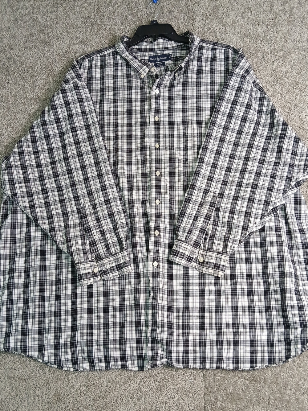 Ralph Lauren Plaid Button-Down Shirt Black & White for Men 100% Cotton - 6XL